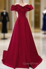 Off Shoulder Wine Red Sweetheart Long Party Dresses, Wine Red Evening Prom Dresses Evening Dresses