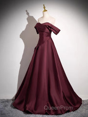Off The Shoulder A-Line Satin Ruched Floor Length Evening Prom Dresses