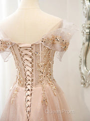 Off The Shoulder A Line Tulle Long Evening Prom Dresses Formal Evening Dresses