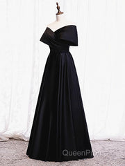 Off the Shoulder Black Long Evening Prom Dresses with Corset Back, Black Off the Shoulder Formal Evening Dresses