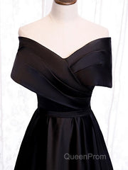 Off the Shoulder Black Long Evening Prom Dresses with Corset Back, Black Off the Shoulder Formal Evening Dresses