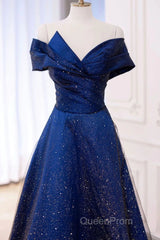 Off the Shoulder Blue Long Evening Prom Dresses, Off Shoulder Long Formal Evening Dresses