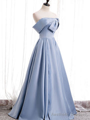 Off the Shoulder Blue Satin Long Prom Dresses, Off Shoulder Blue Formal Evening Dresses