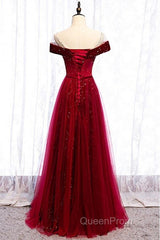 Off The Shoulder Burgundy Formal Long Evening Prom Dresses A Line Velvet Evening Dresses