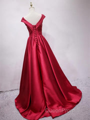Off the Shoulder Burgundy Long Evening Prom Dresses, Off Shoulder Wine Red Formal Evening Dresses