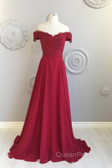 Off The Shoulder Floor Length Burgundy Lace Evening Prom Dresses, Burgundy Off Shoulder Lace Bridesmaid Dresses