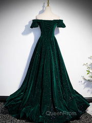 Off The Shoulder Green Black Long Evening Prom Dresses, Off Shoulder Green Black Formal Evening Dresses