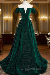 Off The Shoulder Green Black Long Evening Prom Dresses, Off Shoulder Green Black Formal Evening Dresses