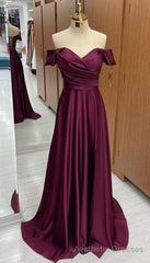 Off the Shoulder Prom Dress A-Line Satin Floor Length Evening Dresses