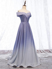 Off the Shoulder Purple Ombre Long Evening Prom Dresses, Off the Shoulder Purple Formal Evening Dresses with Corset Back