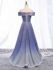 Off the Shoulder Purple Ombre Long Evening Prom Dresses, Off the Shoulder Purple Formal Evening Dresses with Corset Back