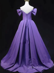 Off The Shoulder Purple Satin Ruched Evening Prom Dresses