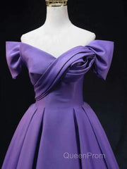 Off The Shoulder Purple Satin Ruched Evening Prom Dresses