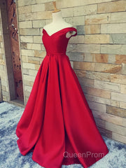 Off the Shoulder Red Long Evening Prom Dresses, Red Long Formal Evening Dresses
