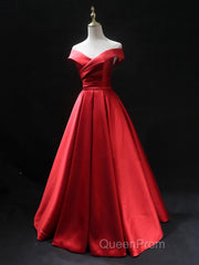 Off the Shoulder Red Long Evening Prom Dresses, Red Off Shoulder Long Formal Evening Dresses