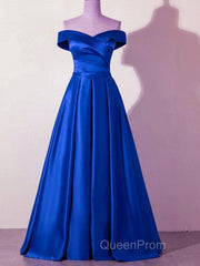 Off the Shoulder Satin Long Evening Prom Dresses, Satin Formal Bridesmaid Dresses