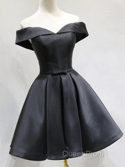Off the Shoulder Short Black Evening Prom Dresses, Little Black Formal Graduation Homecoming Dresses
