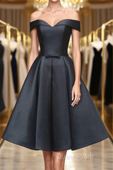 Off the Shoulder Short Black Evening Prom Dresses, Off Shoulder Short Black Formal Graduation Dresses