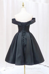 Off the Shoulder Short Black Evening Prom Dresses, Off Shoulder Short Black Formal Graduation Dresses