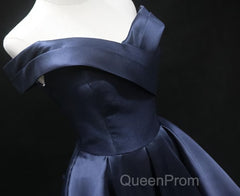 Off the Shoulder Short Navy Blue Evening Prom Dresses, Short Navy Blue Formal Homecoming Graduation Dresses