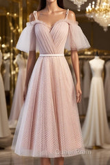 Off the Shoulder Short Pink Evening Prom Dresses with Corset Back, Short Pink Formal Graduation Bridesmaid Dresses