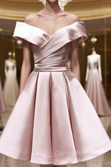 Off the Shoulder Short Pink Evening Prom Dresses, Short Pink Formal Evening Graduation Dresses