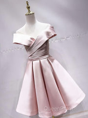 Off the Shoulder Short Pink Evening Prom Dresses, Short Pink Formal Evening Graduation Dresses