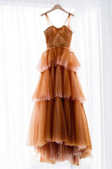 Off The Shoulder Tulle Tiered Long Evening Prom Dresses, A Line Evening Gown