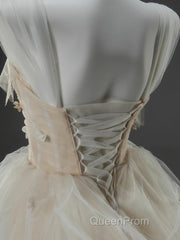 Off-White A-Line Straps Tulle Long Evening Prom Dresses Simple Applique Wedding Dresses