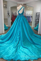 One Shoulder A Line Evening Prom Dresses with Beading Waist