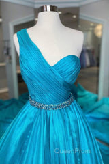 One Shoulder A Line Evening Prom Dresses with Beading Waist