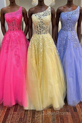One Shoulder Lace Long Evening Prom Dresses, Lace Formal Evening Dresses