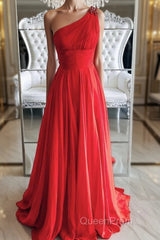 One Shoulder Open Back Red Long Evening Prom Dresses, Backless Red Formal Graduation Evening Dresses