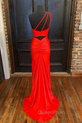 One Shoulder Satin Evening Dresses With Slit