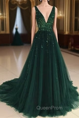 Open Back A-line Tulle Evening Prom Dresses Crystals Women Party Dresses