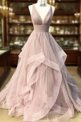 Open Back Dusty Pink Long Evening Prom Dresses Simple Evening Gowns,