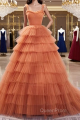 Orange Tulle Ruffles Ball Gown Corset Dresses