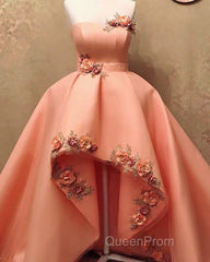 Peach Sweetheart High Low Dresses With 3D Flowers