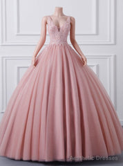 Pink Ball Gown V-neck Sequins Quinceanera Dress