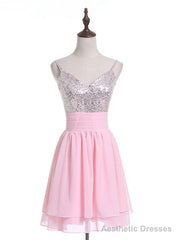 Pink Chiffon Sequins Sleeveless Homecoming Dress