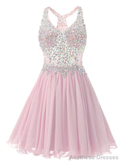 Pink Chiffon V-neck Homecoming Dress