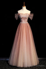 Pink Gradient Beaded Sweetheart Party Dress, Pink Gradient Evening Party Dresses