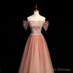 Pink Gradient Beaded Sweetheart Party Dress, Pink Gradient Evening Party Dresses