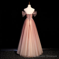 Pink Gradient Beaded Sweetheart Party Dress, Pink Gradient Evening Party Dresses