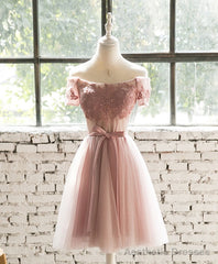 Pink Lace Tulle Short Prom Dress, Homecoming Dress