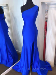 Pink Mermaid One Shoulder Long Evening Prom Dresses