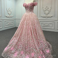 Pink Sequined Off the Shoulder Quinceaera Dress