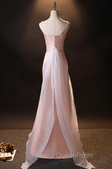 Pink Simple Mermaid Straps Long Evening Dresses, Pink Formal Dresses Evening Prom Dresses