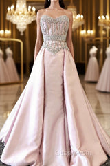 pink sweetheart neck beads long Evening Prom Dresses, pink evening Dresses