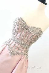 pink sweetheart neck beads long Evening Prom Dresses, pink evening Dresses